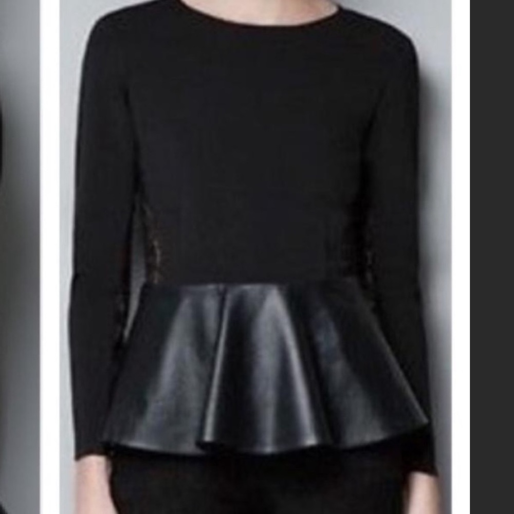 Zara Faux Leather Peplum and Lace Top